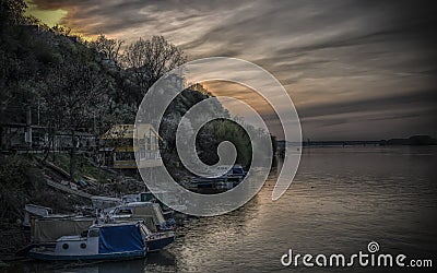 Boats on Danube in Zemun Editorial Stock Photo